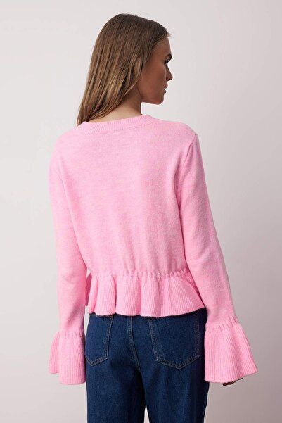 Trendyol Collection Cardigan peplum din tricot roz cu textură moale TWOAW26HI00114