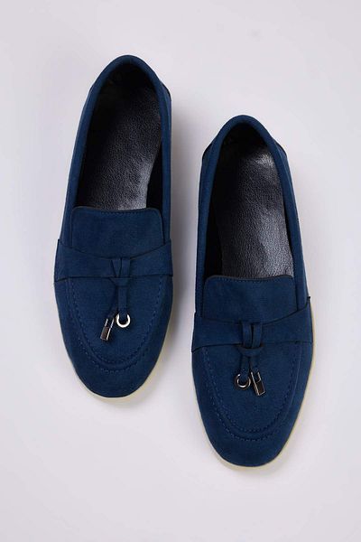 TRENDYOL SHOES Γυναικεία Loafer παπούτσια Navy Blue Suede με λεπτομέρεια αξεσουάρ TAKAW26LA00000