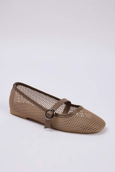 TRENDYOL SHOES Beige Mesh Round Toe Mary Jane Women's Ballerinas Takss24Be00000