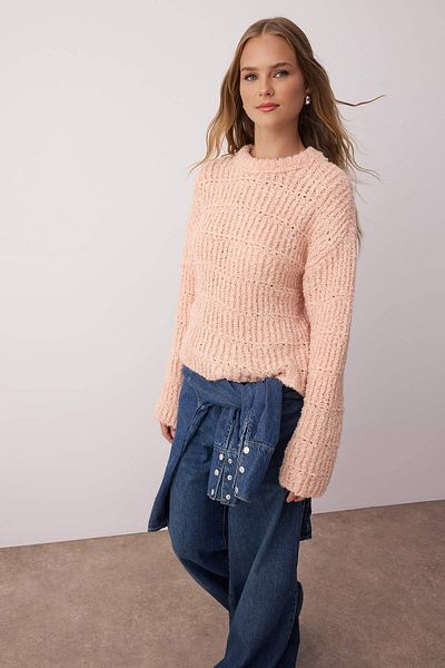 Trendyol Collection Pulover roz cu croșetat moale și texturat TWOAW26KZ00151