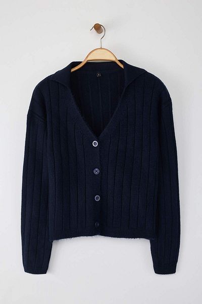 Trendyol Collection Navy Blue Wool Basic Polo Neck Knitwear Cardigan Twoaw26Hi00084