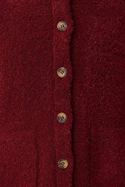 Trendyol Collection Burgundy Boucle/Textured Yarn Wide Fit Coat Look Knitwear Cardigan Twoaw26Hi00207
