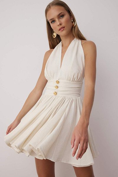 Trendyol Collection Ecru Waist Opening/Skater Fall Detail Chiffon Short/Mini Dress Tprss25El00319