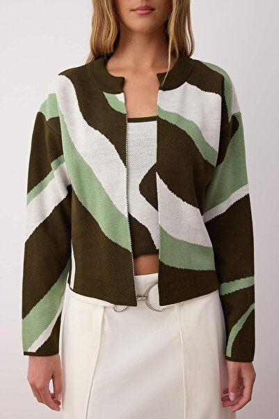 Trendyol Collection Green Patterned 2-Piece Blouse-Cardigan Knitwear Cardigan Twoaw23Hi00223