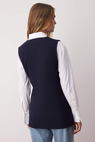 Trendyol Modest Navy Blue Buckle Detailed Woven Vest Tctaw26Yl00001