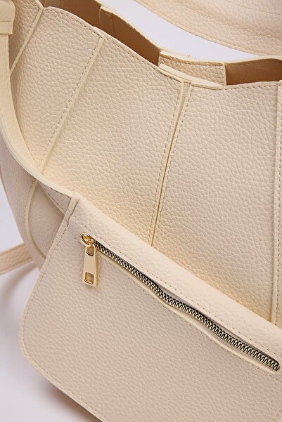 TRENDYOL SHOES Beige Stitched Puppy Women's Hand and Shoulder Pouch Bag Takaw26Oc00017