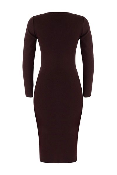 Trendyol Collection Καφέ Mercerized Look Premium νήματα/Προσαρμοσμένο νήματα με λαιμόκοψη V Midi πλεκτό φόρεμα TWOAW26EL00007