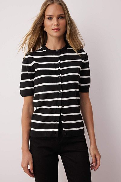 Trendyol Collection Black More Sustainable Basic Striped Knitwear Cardigan Twoaw26Hi00132