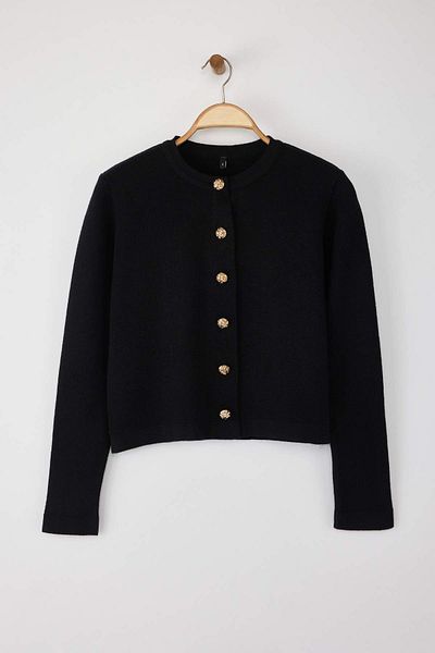 Trendyol Collection Black Button Detailed Crop Premium/Special Yarn Knitwear Cardigan Twoaw26Hi00094