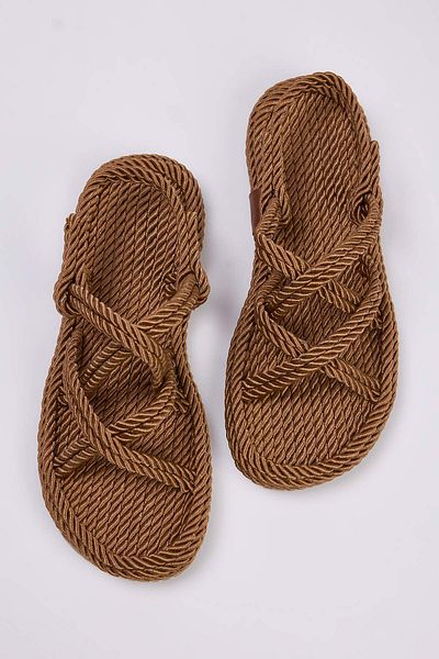 TRENDYOL SHOES Γυναικεία ψάθινα σανδάλια με κορδόνι σχοινί καφέ σταυρωτό TAKSS25SD00056