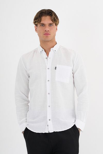 Redline Ανδρικό λινό πουκάμισο Basic White Slim Fit