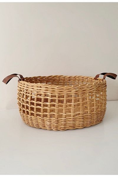 AFRALYAHOME 35x15 Wicker Rattan Bamboo Leather Basket with Handle - Organizer πολλαπλών χρήσεων