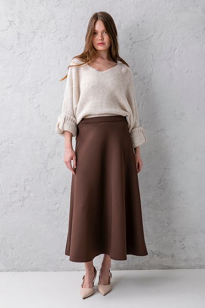 CNRCollection Γυναικεία καφέ Puff Scuba υφασμάτινη φούστα με φερμουάρ που κλείνει καθημερινά και κομψή μουσουλμανική φούστα Scuba Flared