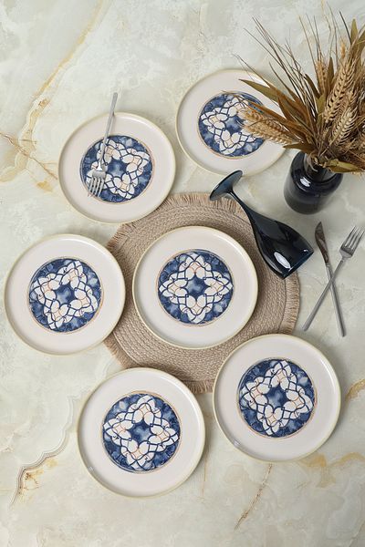 Keramika Wave Flow Nordic Pastry Plate with 22 cm Size with 6 Units 22748 Model