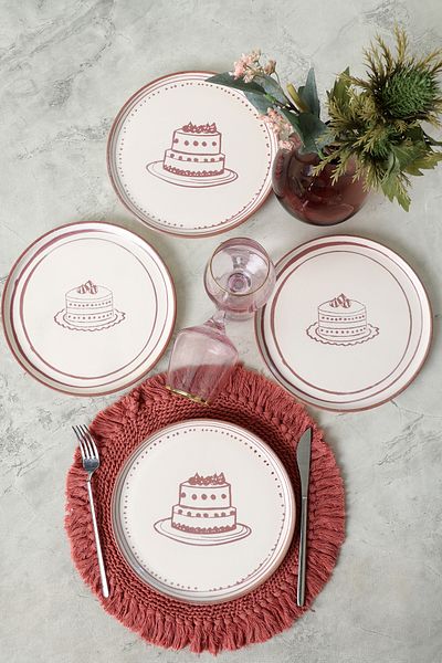 Keramika Pink Cake Nordic Pasta Plate 22 cm 4 Pieces 22965-66