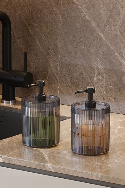Pufwin Home Διπλό XL Μεγάλο Μέγεθος 700ml Πάγκος Διανομέας Υγρού Σαπουνιού Σετ Απορρυπαντικό Σαμπουάν Καπνιστό