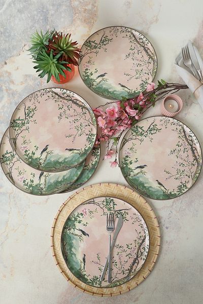 Keramika Pink Woods Nordic Serving Plate - 28 Cm, 6 Pieces 22641