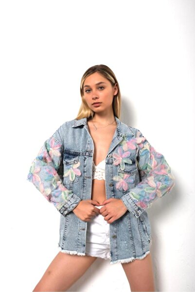 adel deniz collection Flower Detailed Denim Jacket New Collection
