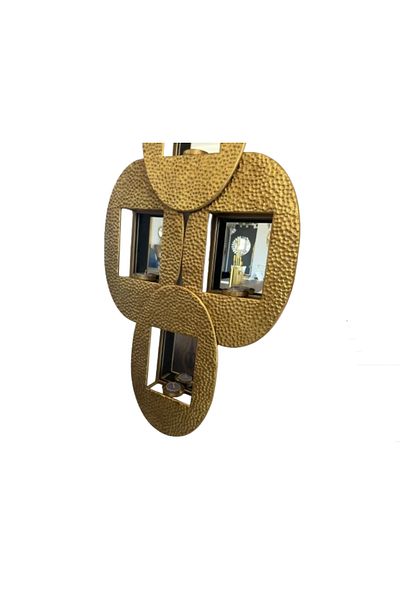 LUXXO Decoratiune de perete cu oglinzi si suport de lumanari, metalica, Bijou, 100x49cm, Auriu texturat