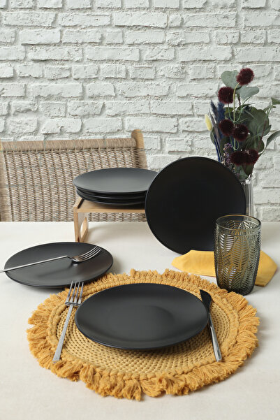 Keramika Farfurie pentru Tort Marea Egee Negru Mat - 20 cm - 6 Bucati - Numarul Model 956