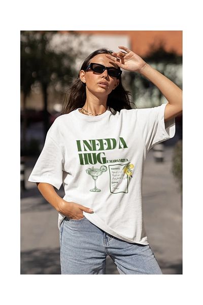 lesluette 100% Cotton Margarita Printed Oversize Unisex T-Shirt