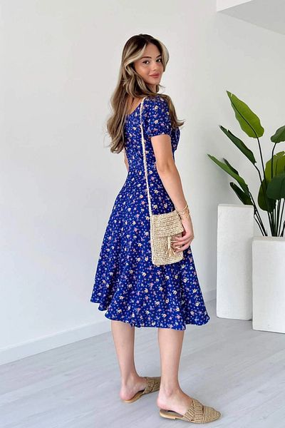 MOZENA Floral Patterned Midi Length Crispy Dress