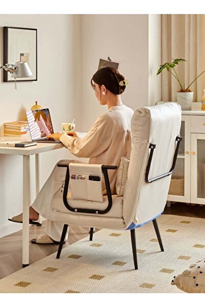 Taimi Folding Recliner Chair, 2-in-1 Chair and Bed with Adjustable Backrest, Office and Bedroom - White
