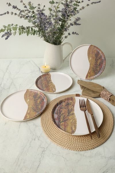 Keramika 22 cm 4 bucăți Terra Leaf Farfurie nordică pentru tort 22969-70