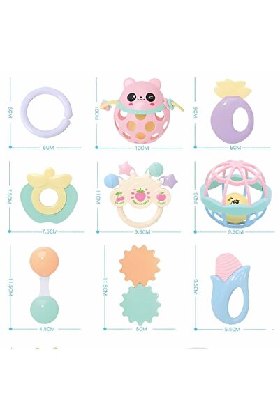 Generic 13-Piece Multi-Shaped Baby Rattle Toy Set With Pink Storage Box