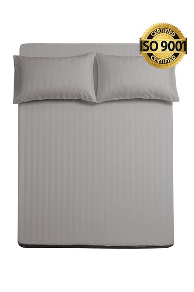 Master Home Textile طقم ملاءات من الألياف الدقيقة، مقاس مفرد، قطعتين، تصميم خطوط الفنادق