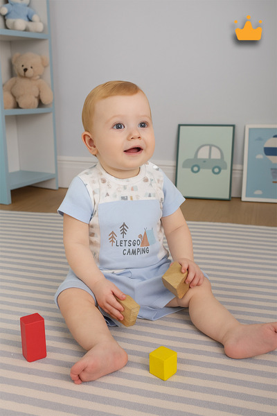 Babydola Kamping Baskılı Şort Tshirt Unisex Takım 2'li 12688