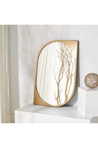 LUXXO Decorative Mirror Mond L, Asymmetric, Brushed Gold Frame, 91.5x61.5cm