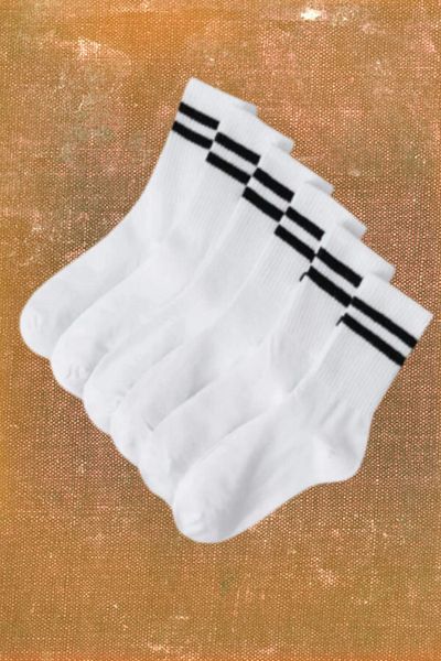 İbrahim Berk 6 Pairs Long Men's Sports Socks White Black Striped Patterned Tennis Socks Sports Socks