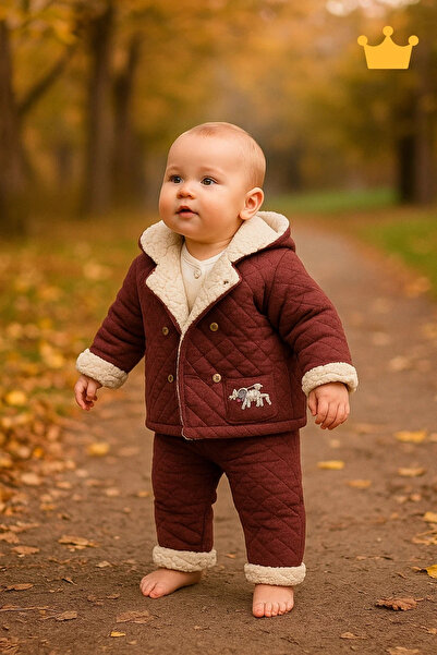 Babyhola Velsoft Astarlı Kapitone Ceket Badi Pantolon Erkek Bebek 3'lü Takım ...