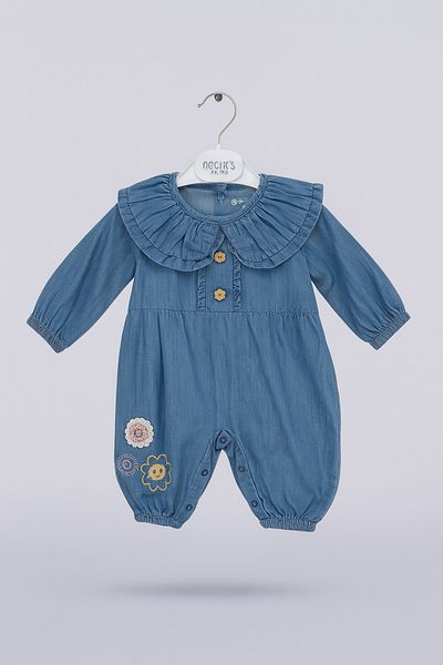 tinytrends Baby Girl Embroidered Cotton Cute Denim Jumpsuit