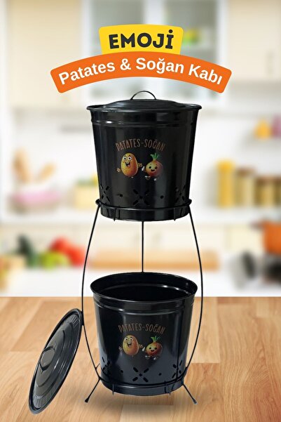 metalshop 2 Katlı Metal Emoji Patates Soğan Kovası - Sebzelik - Patates Soğan...