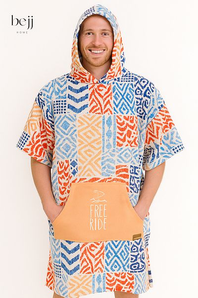ECEMRE Surfing Summer Poncho Hooded Bathrobe Beach Towel(Live Free) Summer