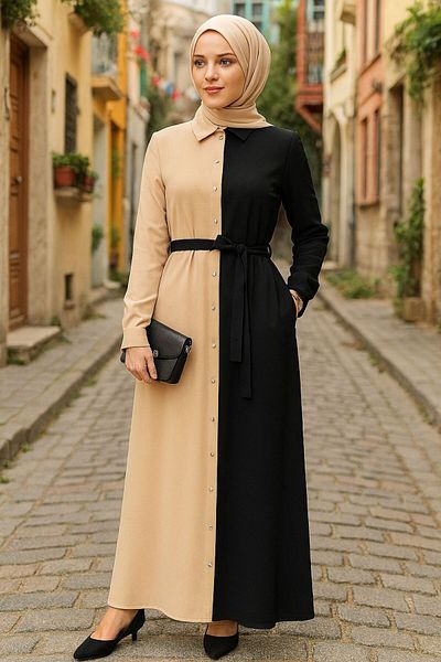 Neva Style Μπλοκ Χρώμα Μαύρο Μουσουλμανικό Φόρεμα 3437s