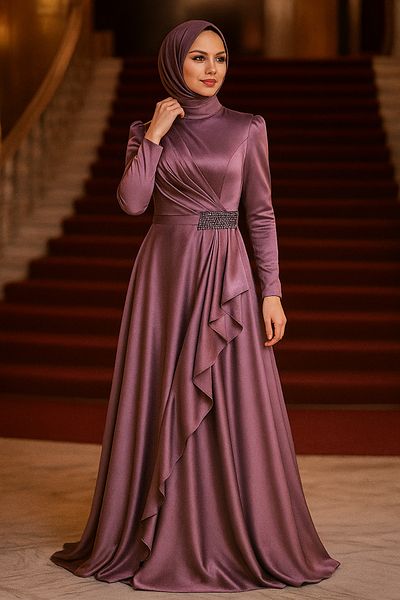 Neva Style Βολάν Λιλά Μουσουλμανικό Βραδινό Φόρεμα 22431lıla