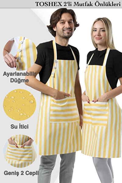 TOSHEX 2'li Mutfak Önlüğü Su Geçirmez Şef Önlüğü 2 Geniş Cepli Barista Önlüğü...