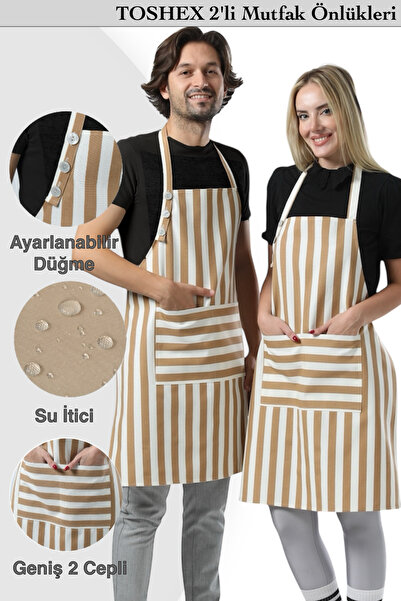 TOSHEX 2'li Mutfak Önlüğü Su Geçirmez Şef Önlük 2 Geniş Cepli Barista Önlük M...