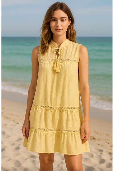 MODA Fisto Embroidered Lined Sleeveless Short Dress, Dress, Fisto Dress, Sleeveless Dress, Lined Dress