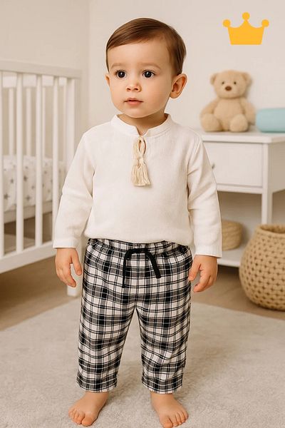 Babyhola Cotton Blouse Plaid Trousers Girl's Loose Suit 1153
