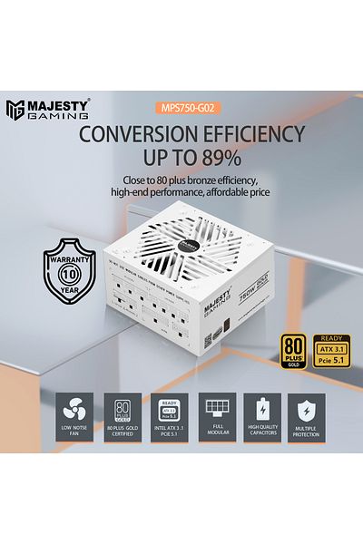 majesty Majesty 750W Gold Power Supply | 80 Gold Efficiency | ATX 3.1 & PCIe 5.1 | Fully Modular