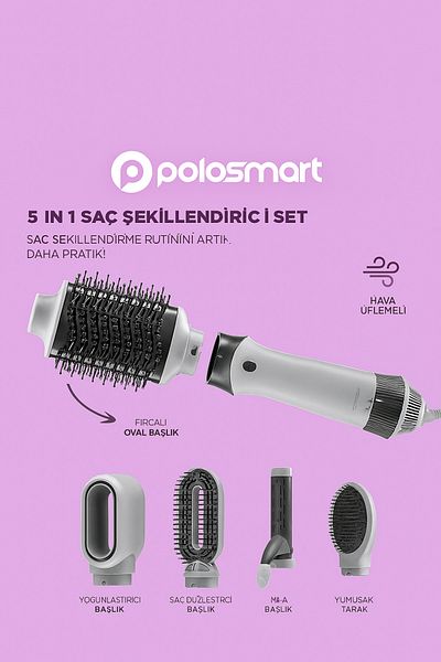 Polosmart 5 in 1 Hair Styling Set with Air Blow Straightening Head Gift
