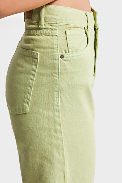 its basic Women's Pistachio Green Color 6S5-121 Straight Fit High Waist 100% Cotton Inner Length 80cm Denim Jean
