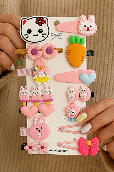 SHEKER HOME Kız Çocuk Ve Kız Bebek Hello Kitty Pens Çıtçıtlı Pembe Toka Seti ...