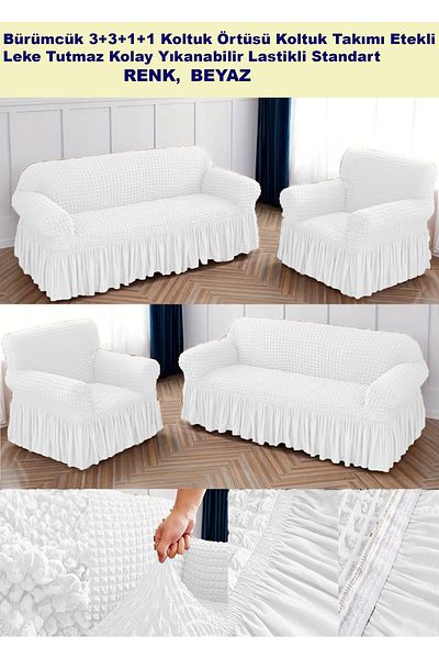 ARTUÇ Set de huse de canapea din bumbac Bürümcük Husă de canapea pentru scaun cu fuste elastice 3+3+1+1