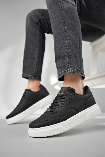 Zerenyus Pantofi sport pentru bărbați, confortabili, cu talpă groasă, alb, negru