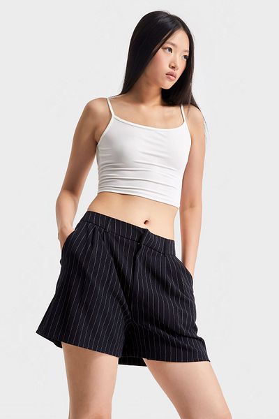 its basic Women's Navy Blue Striped Color S5-56 Midi Length Relaxed Cut Fabric Shorts